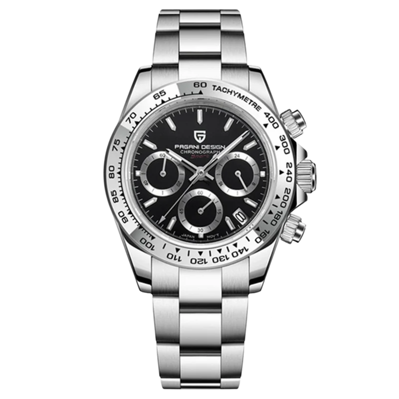 Наручний годинник чоловічий Pagani Design PD-1727 водонепроникний кварцевий з хронографом Silver/Black (22816035) - фото 2