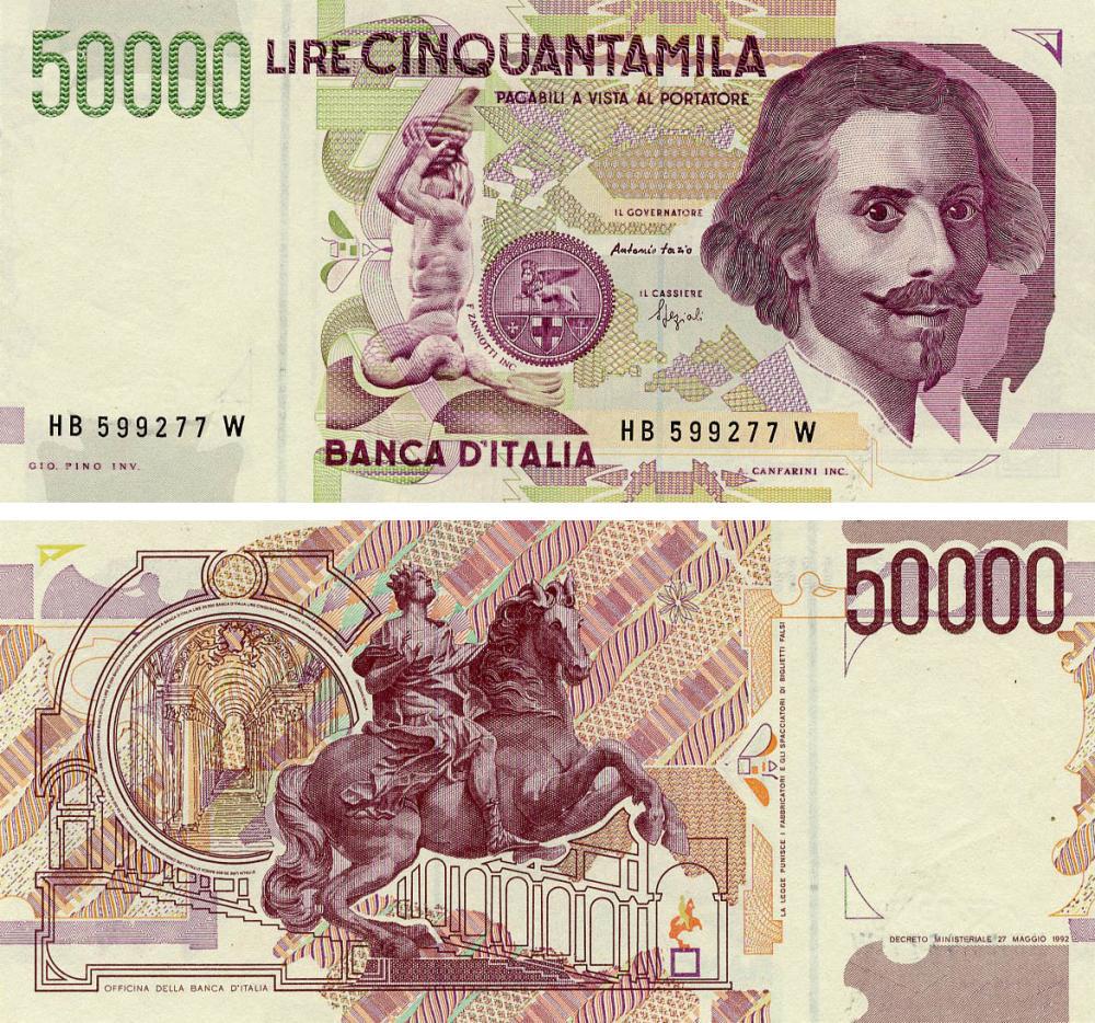 Коллекционная банкнота Италия 50000 лир 1992 UNC (P116b)