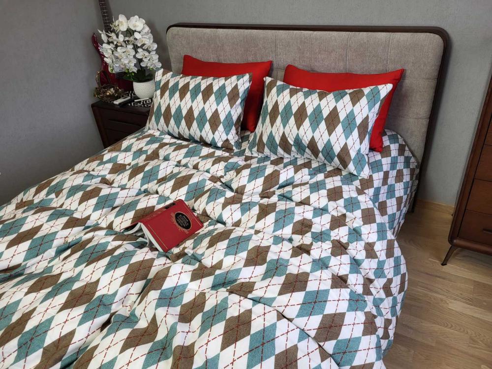 Комплект постільної білизни Ромб Turkish flannel двоспальний Зелений (1791284442)