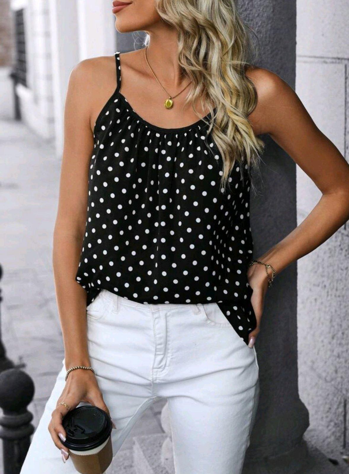 Майка женская TOP Printed M/LЧеный в белый горох (27342946) - фото 4