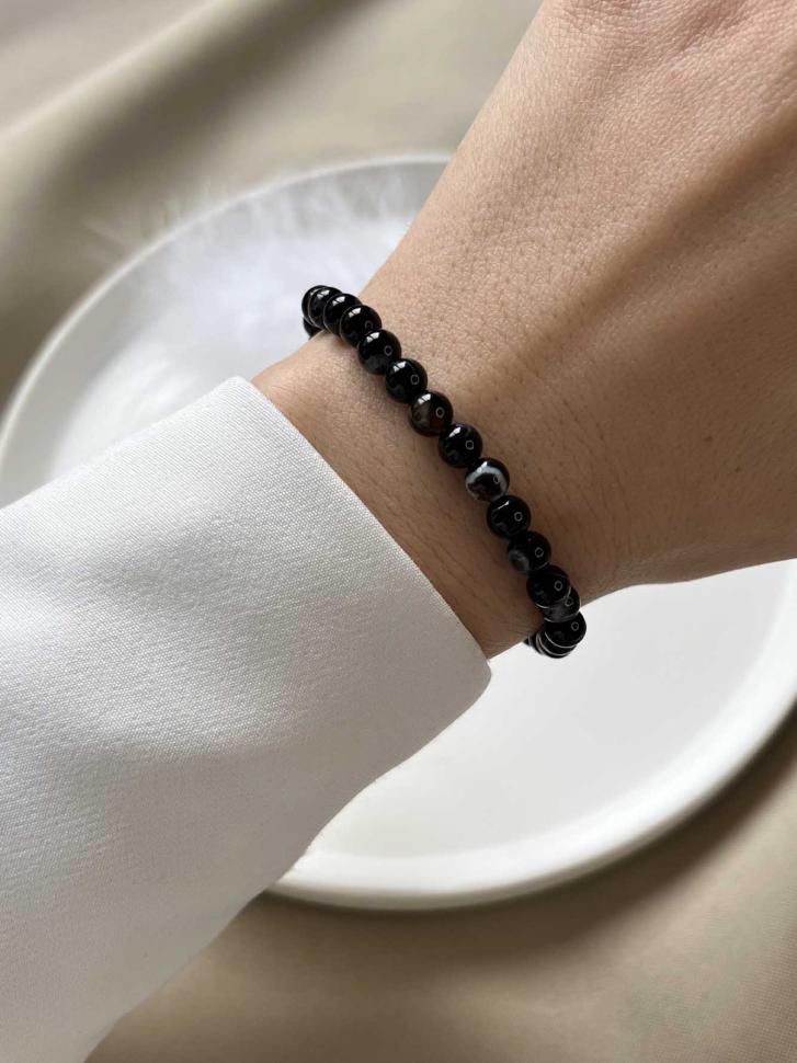 Браслет жіночий із агату Коричнево-чорний (4939)