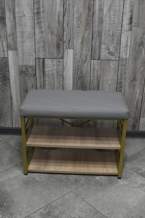 Банкетка для взуття металева з м'яким сидінням 32х47х60 см Світло-сірий/Золотий (2588879948)
