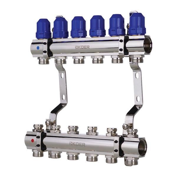 Блок колекторний з термостатичними клапанами KOER KR.1100-06 1 "x6 WAYS (KR2632) Блок колекторний з термостатичними клапанами KOER KR.1100-06 1 "x6 WAYS (KR2632)