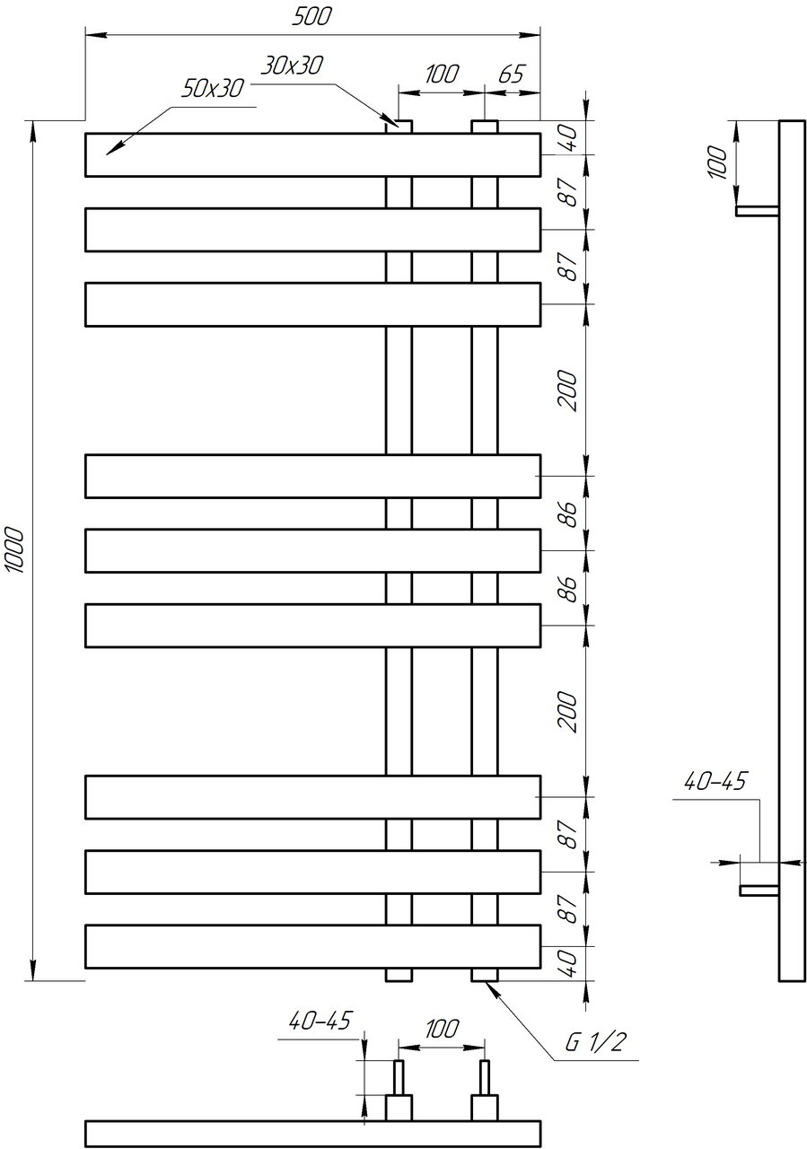 Полотенцесушитель S-Mix Magnum 1000х500 мм Белый (1150395386) - фото 2 Полотенцесушитель S-Mix Magnum 1000х500 мм Белый (1150395386) - фото 2