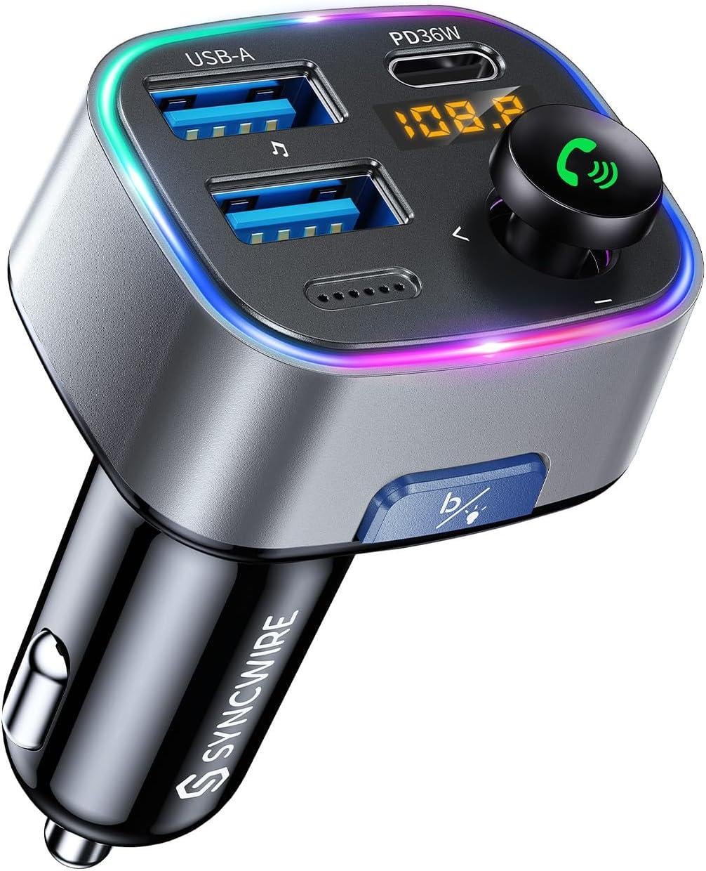Трансмітер SYNCWIRE FM Bluetooth 5.3 авто зарядка 48W PD 36W+12W USB LED