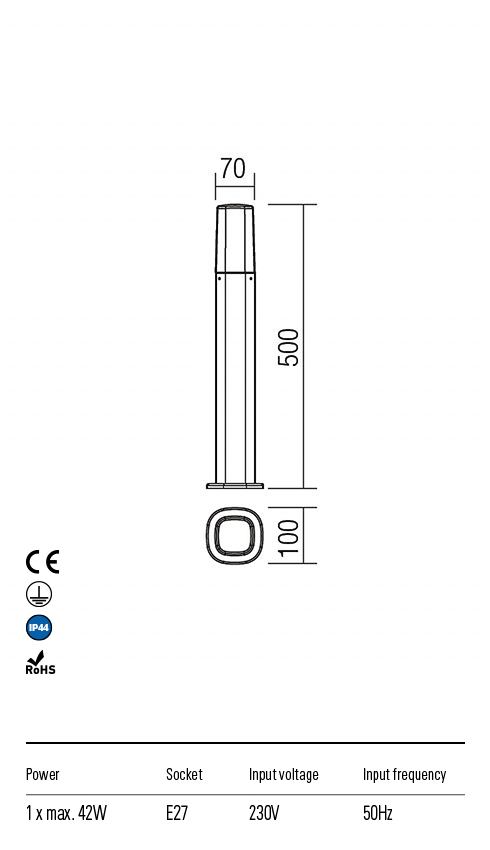 Стовпчик Redo Crayon St500 E27 42 W Ip44 Dg 4.1.1 (9075) - фото 3