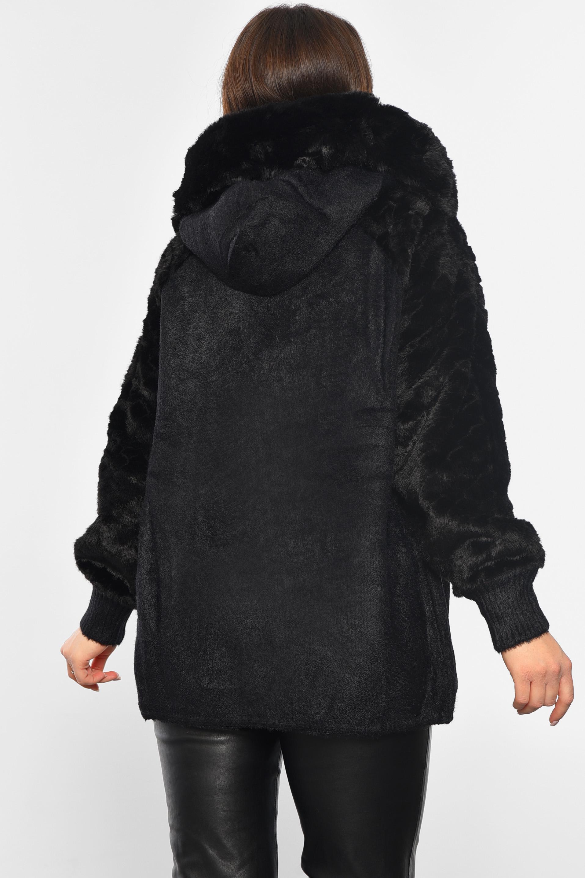 Кардиган женский из альпаки и мех L Черный (194543) - фото 3 Кардиган женский из альпаки и мех L Черный (194543) - фото 3
