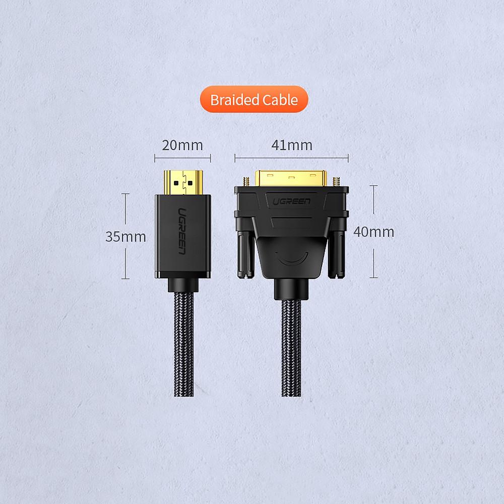 Кабель двунаправленный UGREEN HD106 HDMI to DVI M/M FullHD 60Hz Cable 2 м Black (10135) (00641) - фото 8