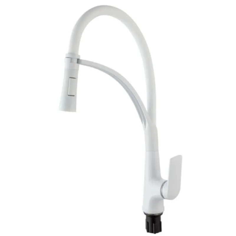 Смеситель для кухни Plamix Lucas-017 set с гибким изливом White (PM0716)