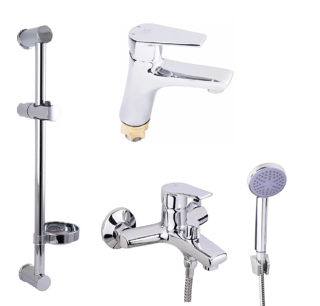 Комплект смесителей Lidz Gloria для ванной 3в1 умывальник/ванная/душевая стойка с ручным душем Хром (SL111D/35118)