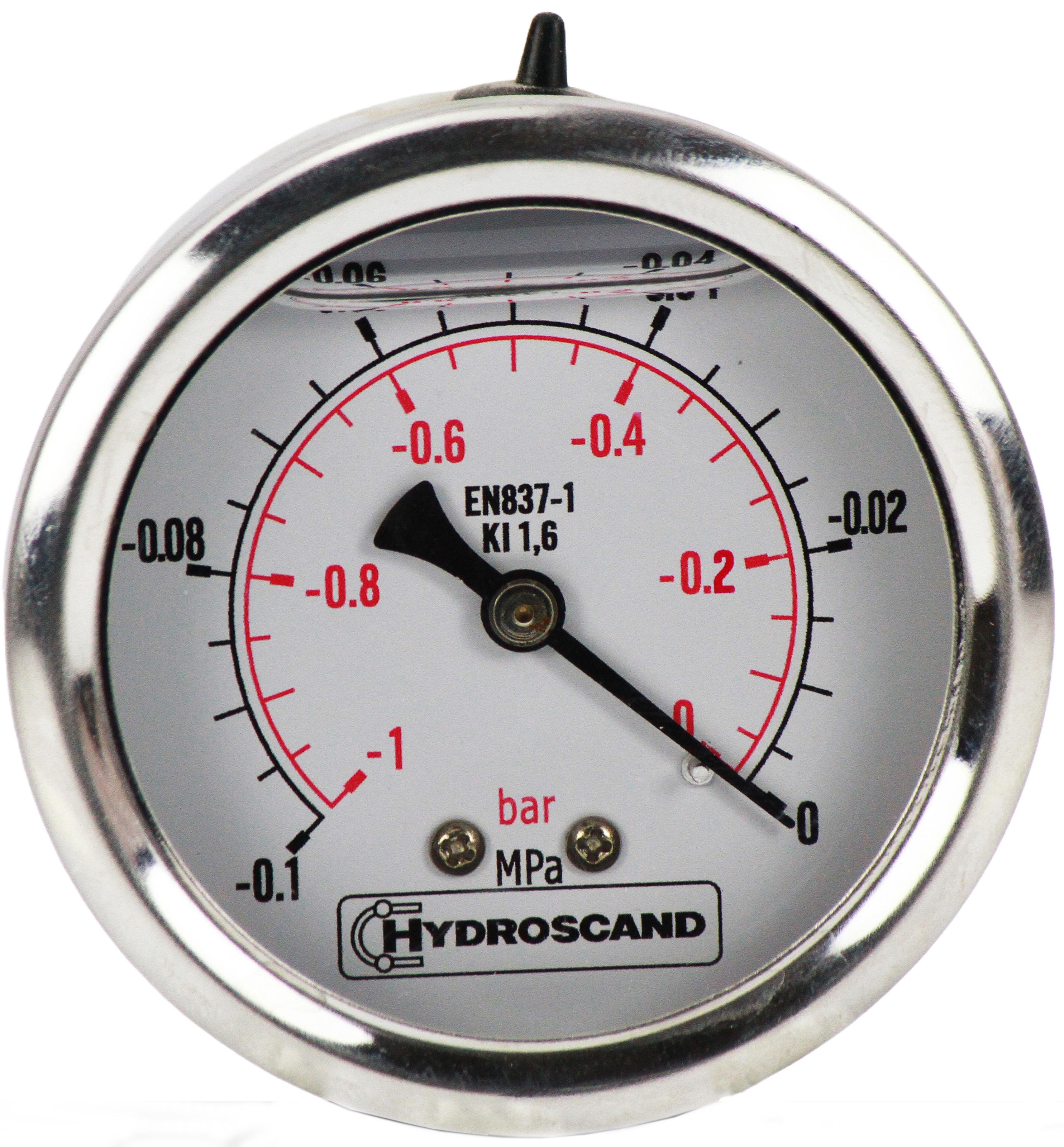 Вакуометр глицериновый подключение снизу 1-0 бар G 1/4" 63 мм (836001001)