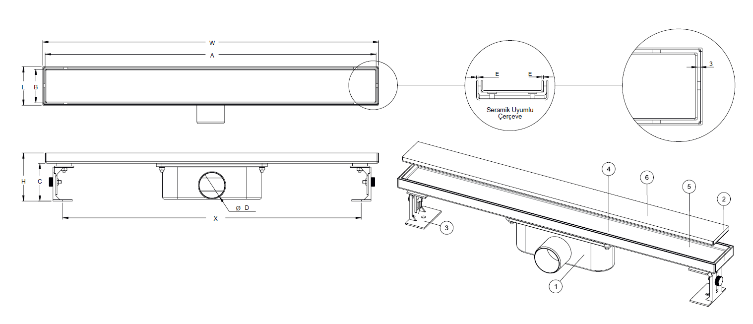 Трап лінійний MAXIFLOW Сlassik scala 80 cм з решіткою Плитка (4014.0Y050K.080) - фото 9