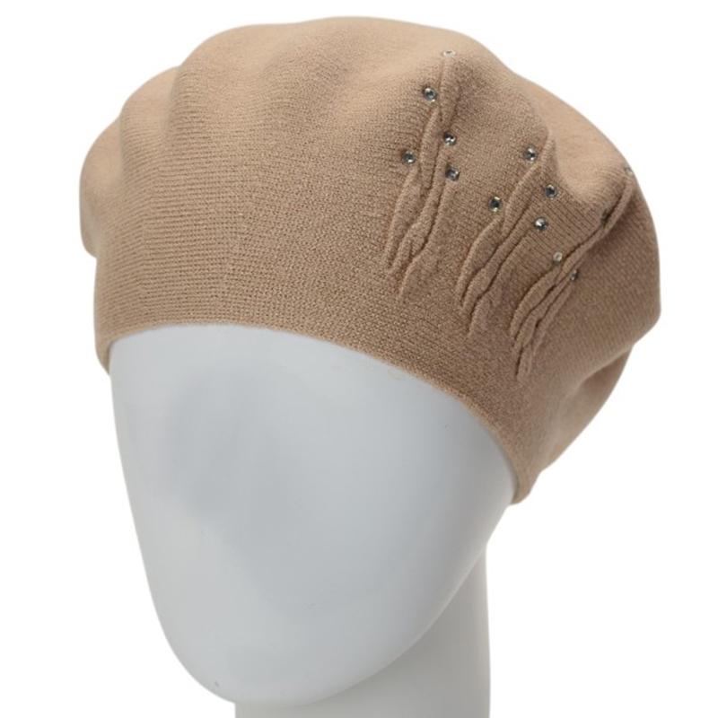 Берет женский двойной Novita Перо вискозный L/57-58 Бежевый (276164)