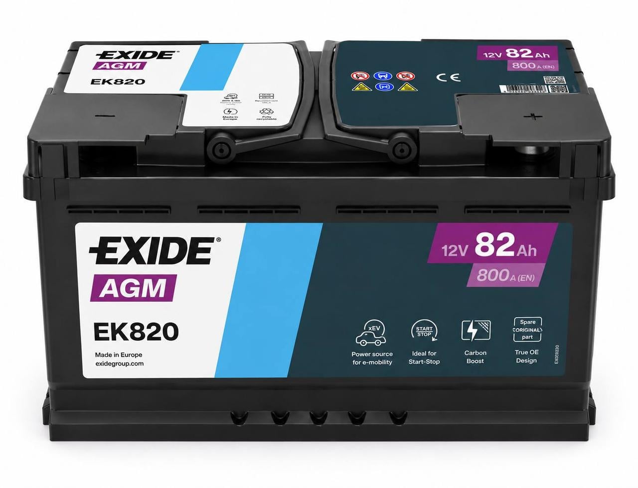 Аккумулятор автомобильный EXIDE AGM 82 Ah 800A R+ 12V (3146077930)