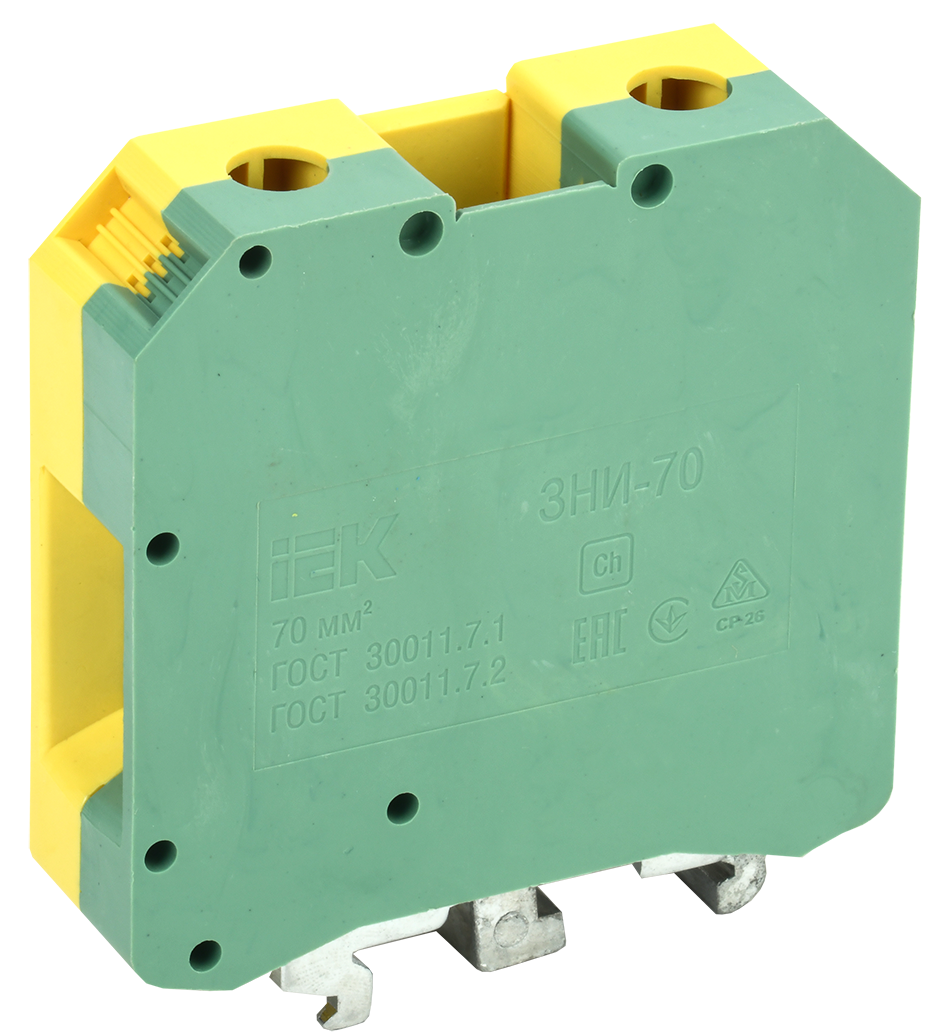 Клемма винтовая наборная УЕК ЗНИ-70PEN 250А 70 мм2 х 69,5х20х71 мм заземление Желто-зеленый (YZN20-070-K52)