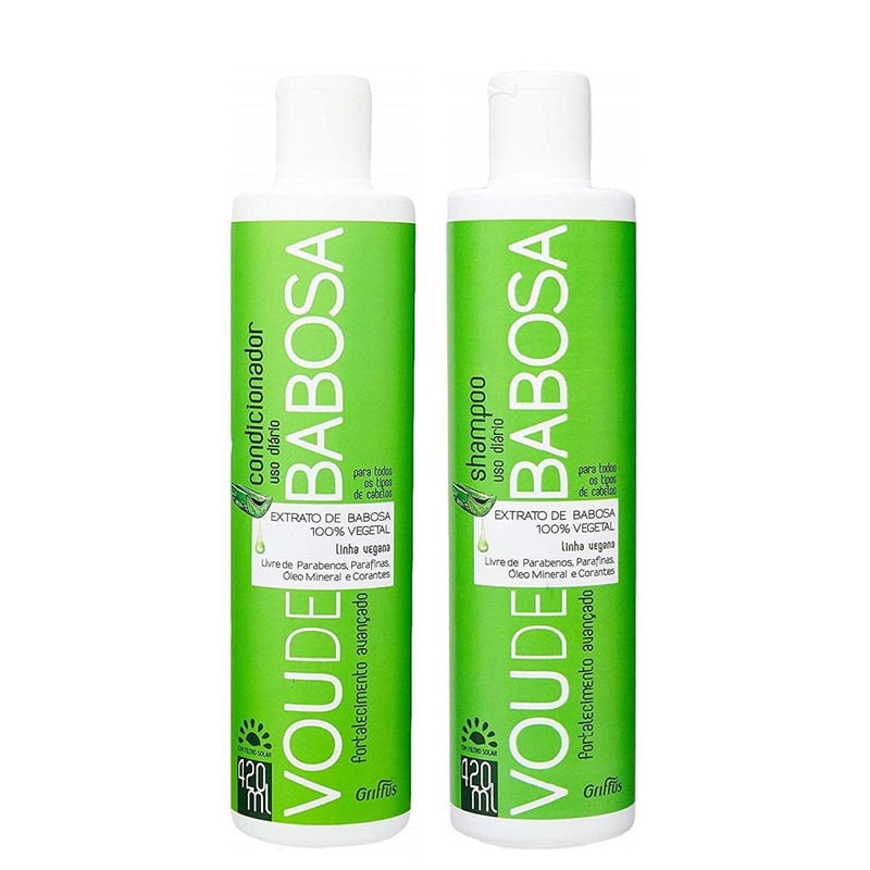 Набор для укрепления и оздоровления волос Griffus Kit Shampoo + Condicionador Linha Vegana Vou de Babosa 420 + 420 Набор для укрепления и оздоровления волос Griffus Kit Shampoo + Condicionador Linha Vegana Vou de Babosa 420 + 420