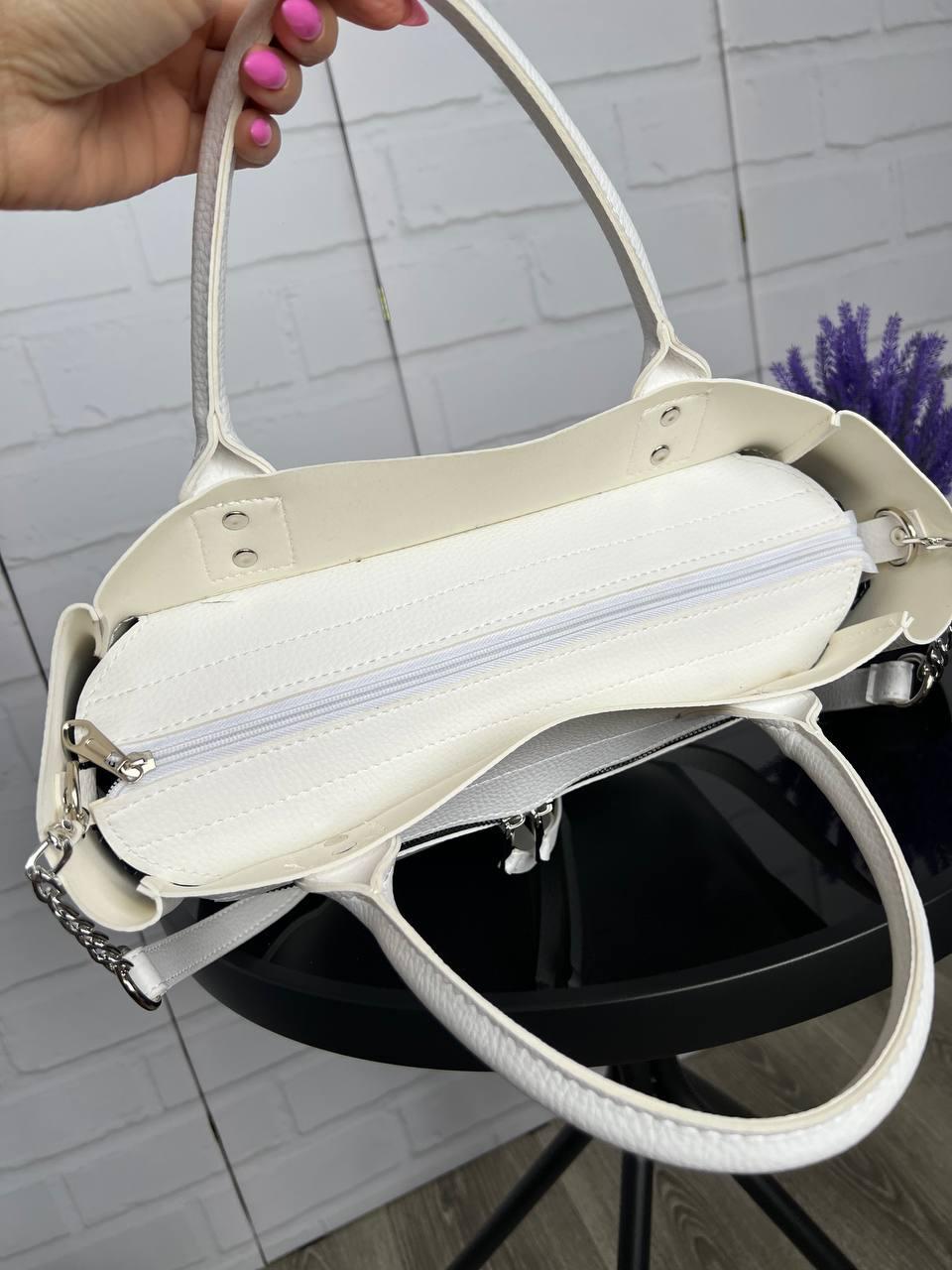 Сумка женская шопер через плечо из экокожи большая качественная для документов Белый - фото 3