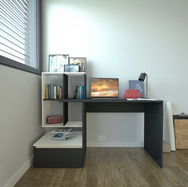 Письменный стол компьютерный для школьника 1450х1116х516 мм Антрацит/Белый (526526) - фото 1 Письменный стол компьютерный для школьника 1450х1116х516 мм Антрацит/Белый (526526) - фото 1