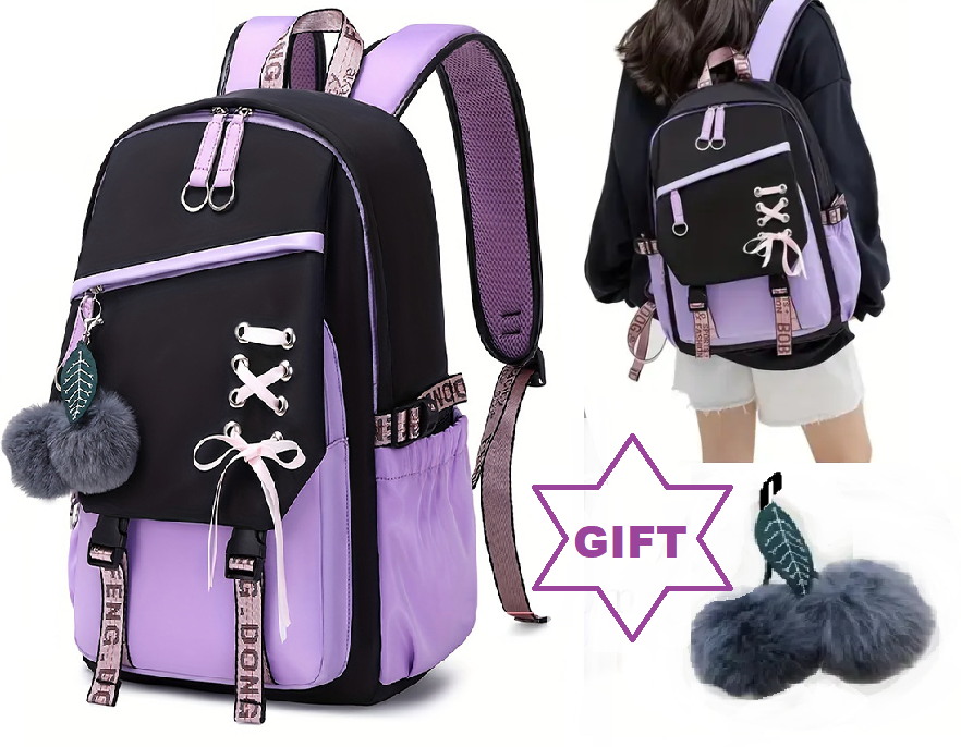 Шкільний рюкзак для дівчинки Berry 5-11 клас з хутряним помпоном Фіолетовий (1330976031) - фото 5