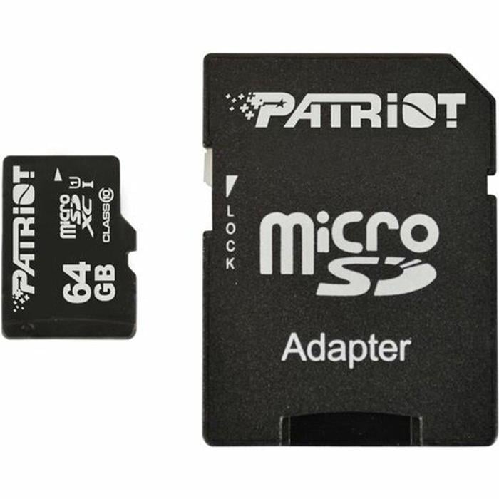 Карта памяти Patriot microSDHC LX Series 64 Гб CLASS 10 ADAPTER SD с адаптером (PSF64GMCSDXC10)