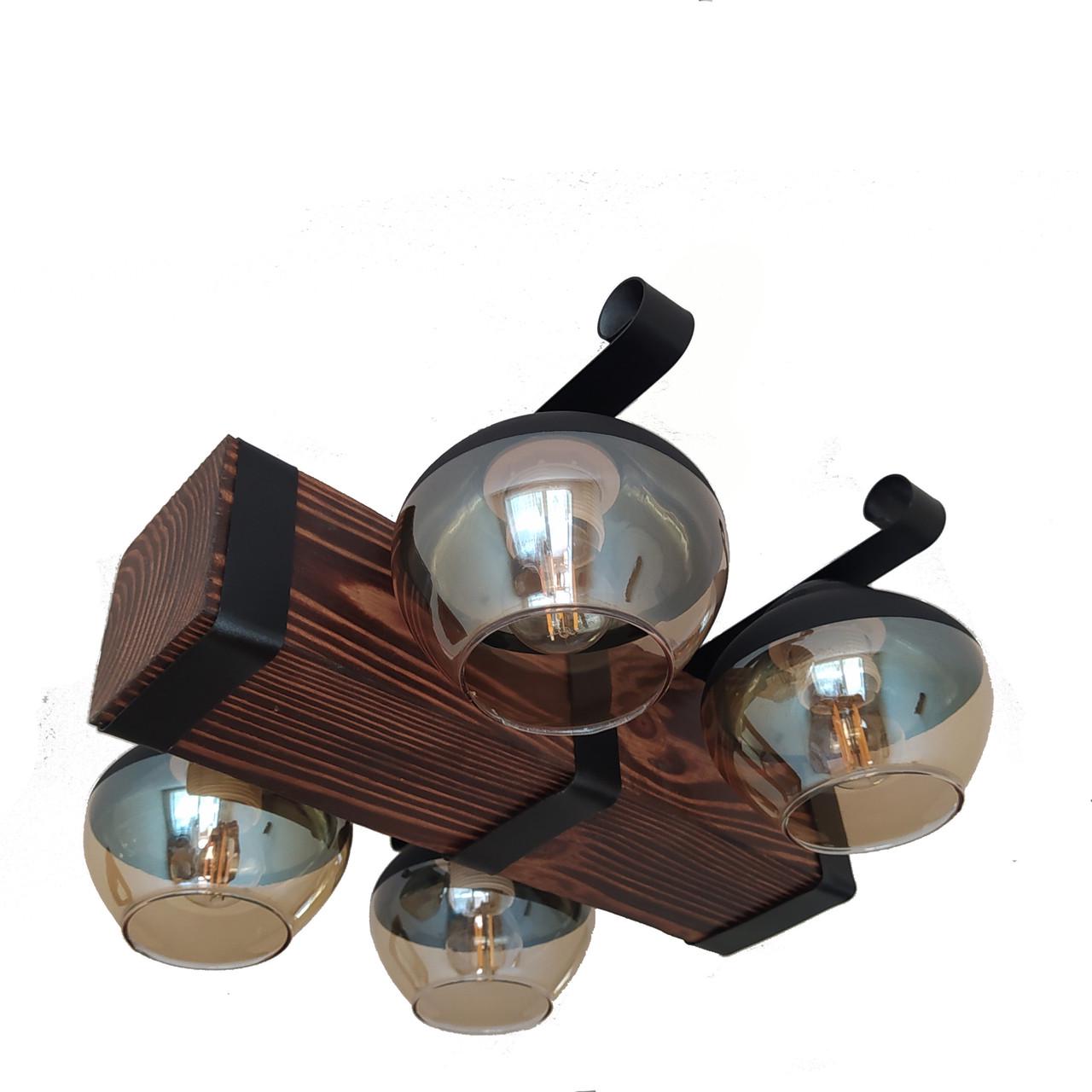 Люстра стельова дерев'яна Light House LPR-20113/4C Чорний/Коричневий (112223)