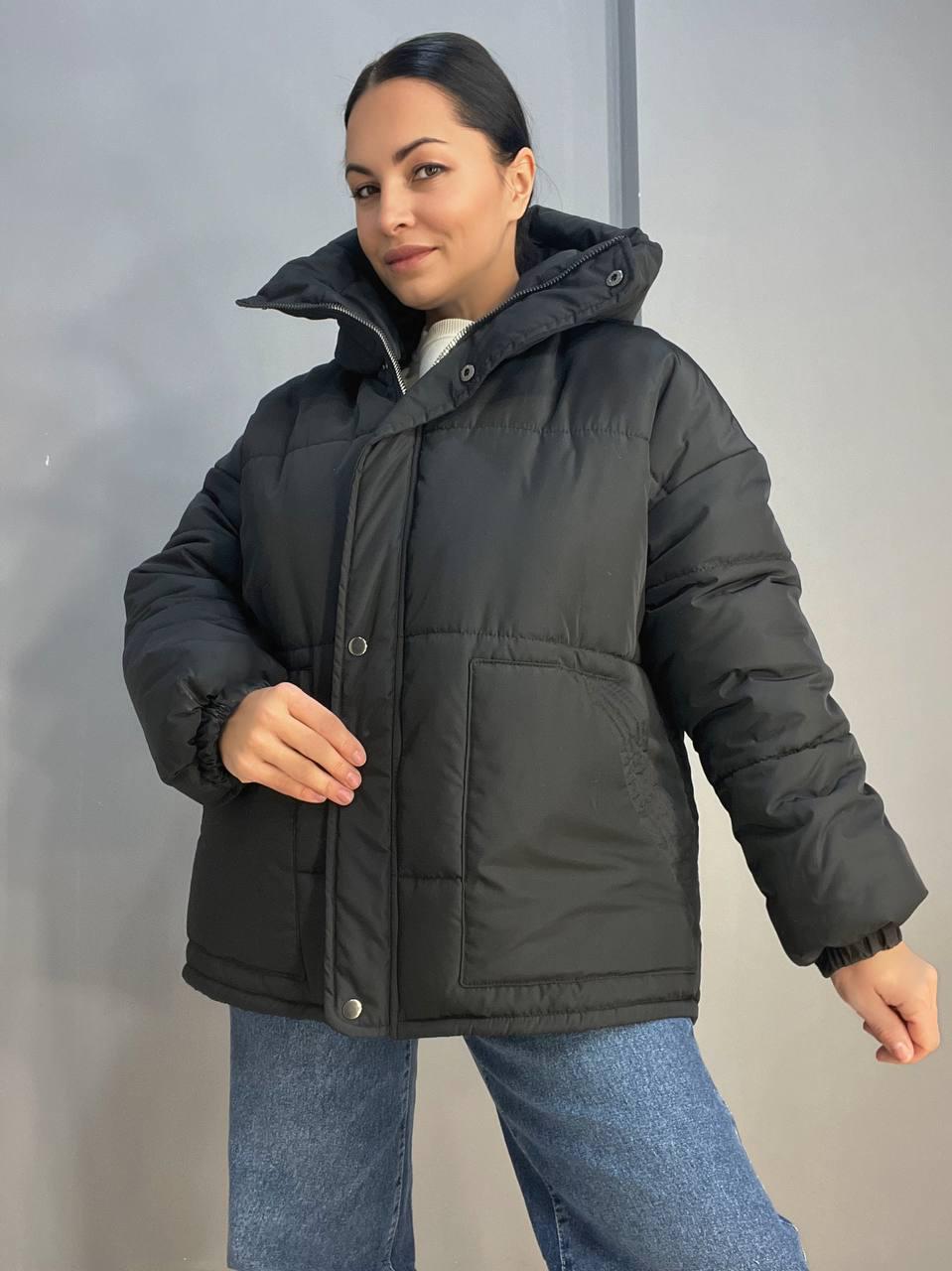 Куртка женская My fashion 1116 парка удлиненная спинка наложенные карманы с капюшоном OS Черный (3175)