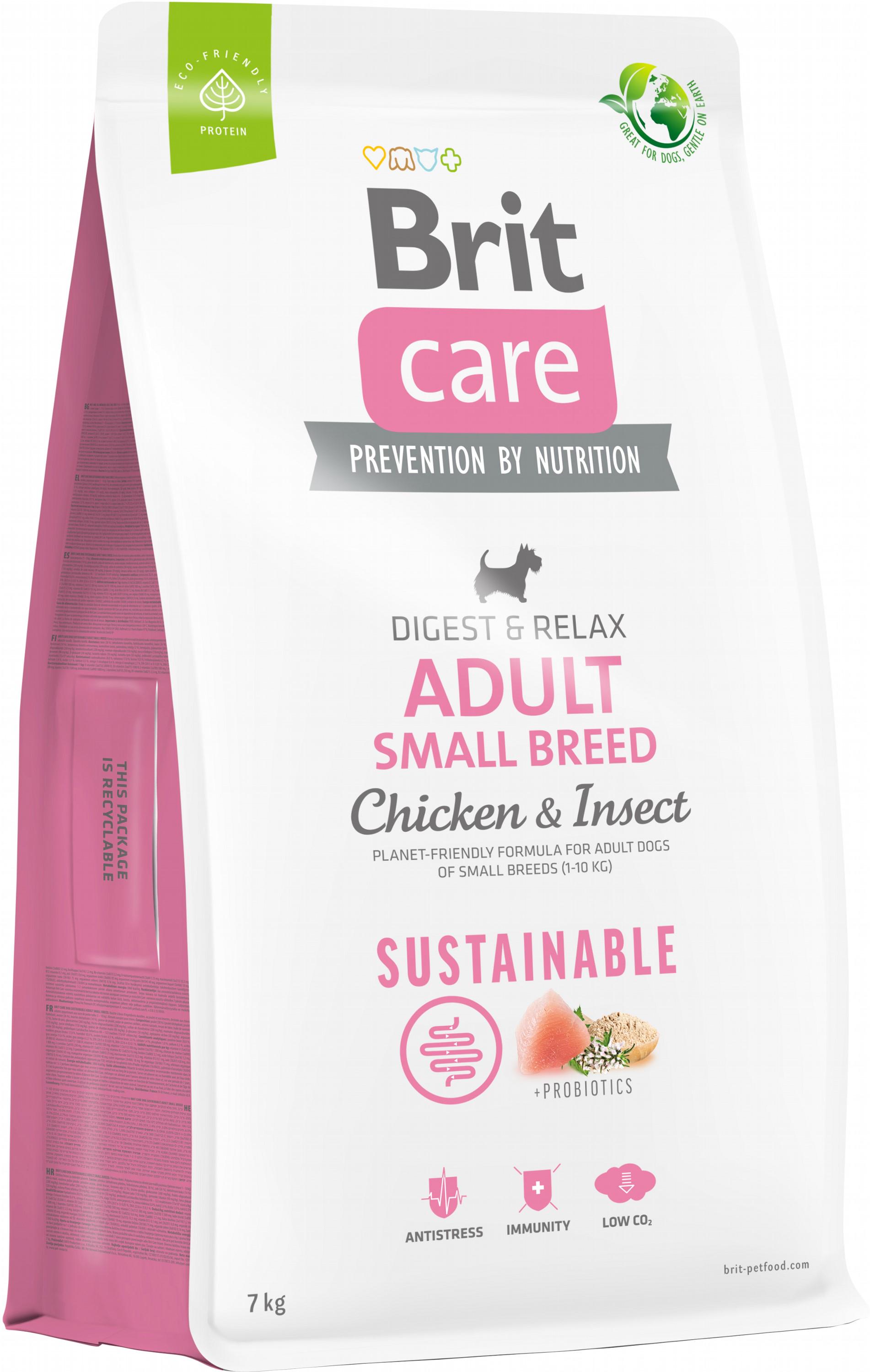 Корм для собак малых пород Brit Care Dog Sustainable Small Breed с курицей и насекомыми 7 кг (8595602558650)