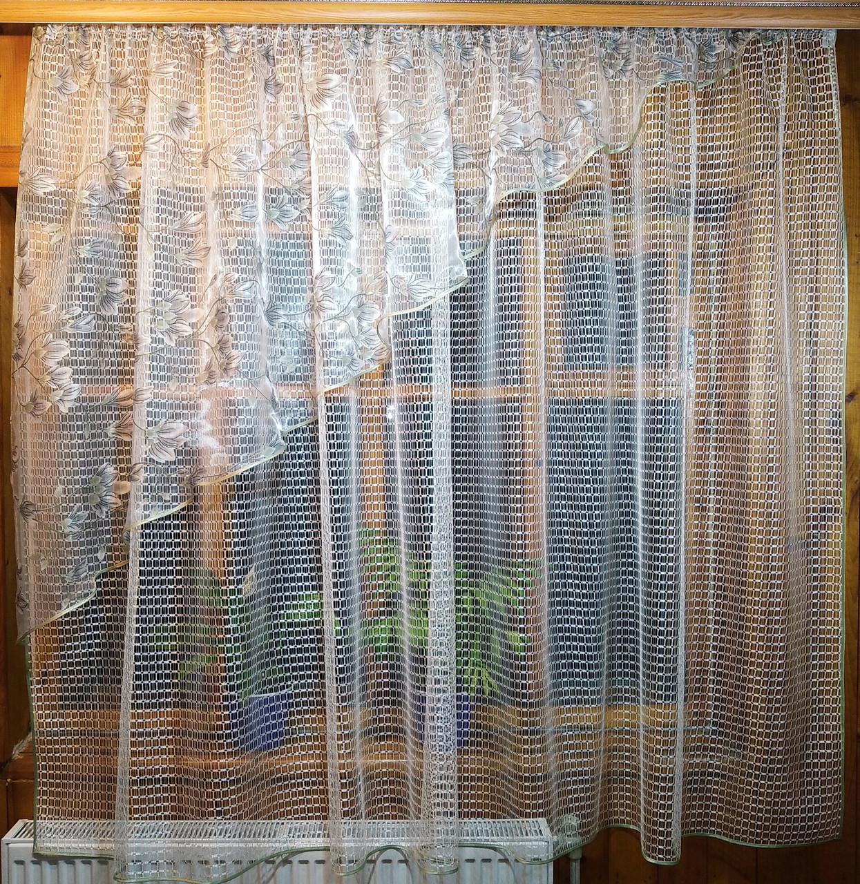 Штори Фаїна ліва Сіра гілочка/Молочний (1668033452)