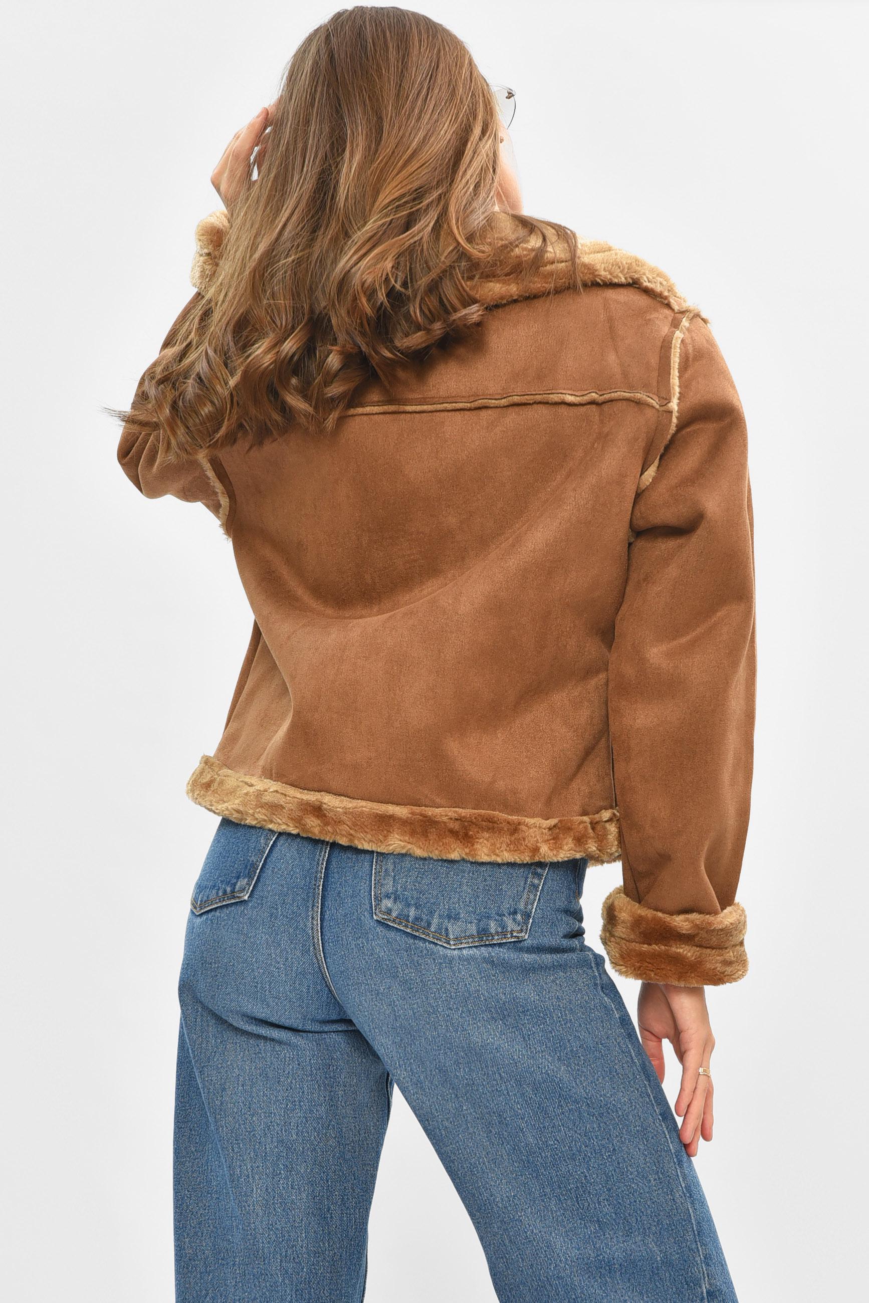 Дубленка женская на искусственном меху S Коричневый (205647) - фото 3