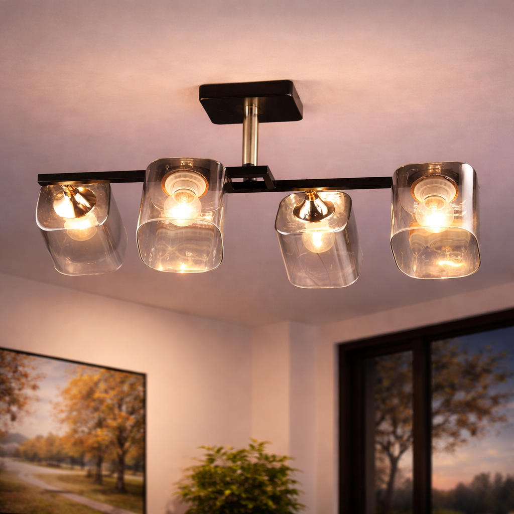 Люстра Valeso с затемненными плафонами под четыре лампы Е27 Черный/Золотой (B N6647/4 BK+FGD)