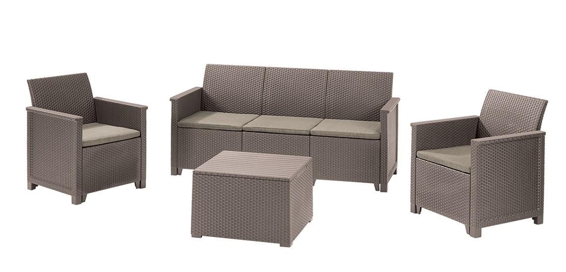 Комплект садовой мебели плетеный Keter Emma 3 seater set стол-ящик из пластика (CNT00012616)