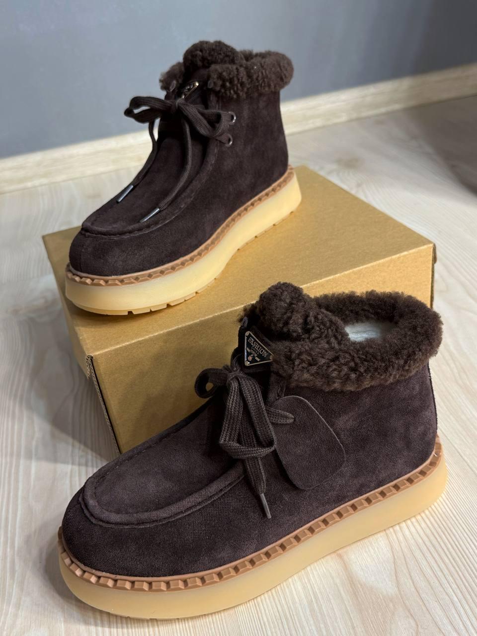 Ботинки женские Hengji 68-6 замшевые на меху с опушкой р. 36 Коричневый (5339)