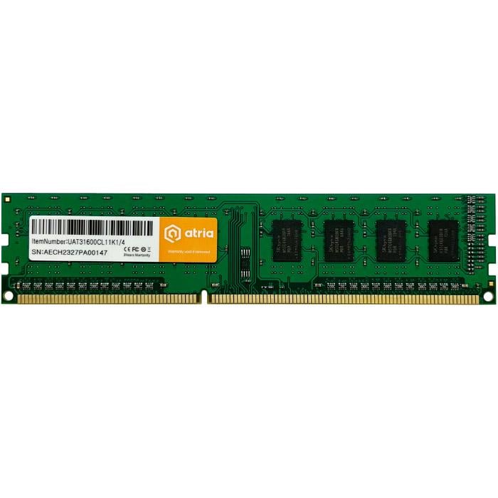 Оперативна пам'ять ATRIA DIMM DDR3 4 Гб 1600 МГц Green (UAT31600CL11K1/4)