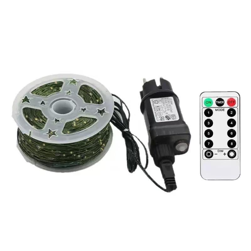 Гірлянда Роса на зеленому дроті 50 м 500 LED 8 режимів з пультом Теплий білий - фото 5