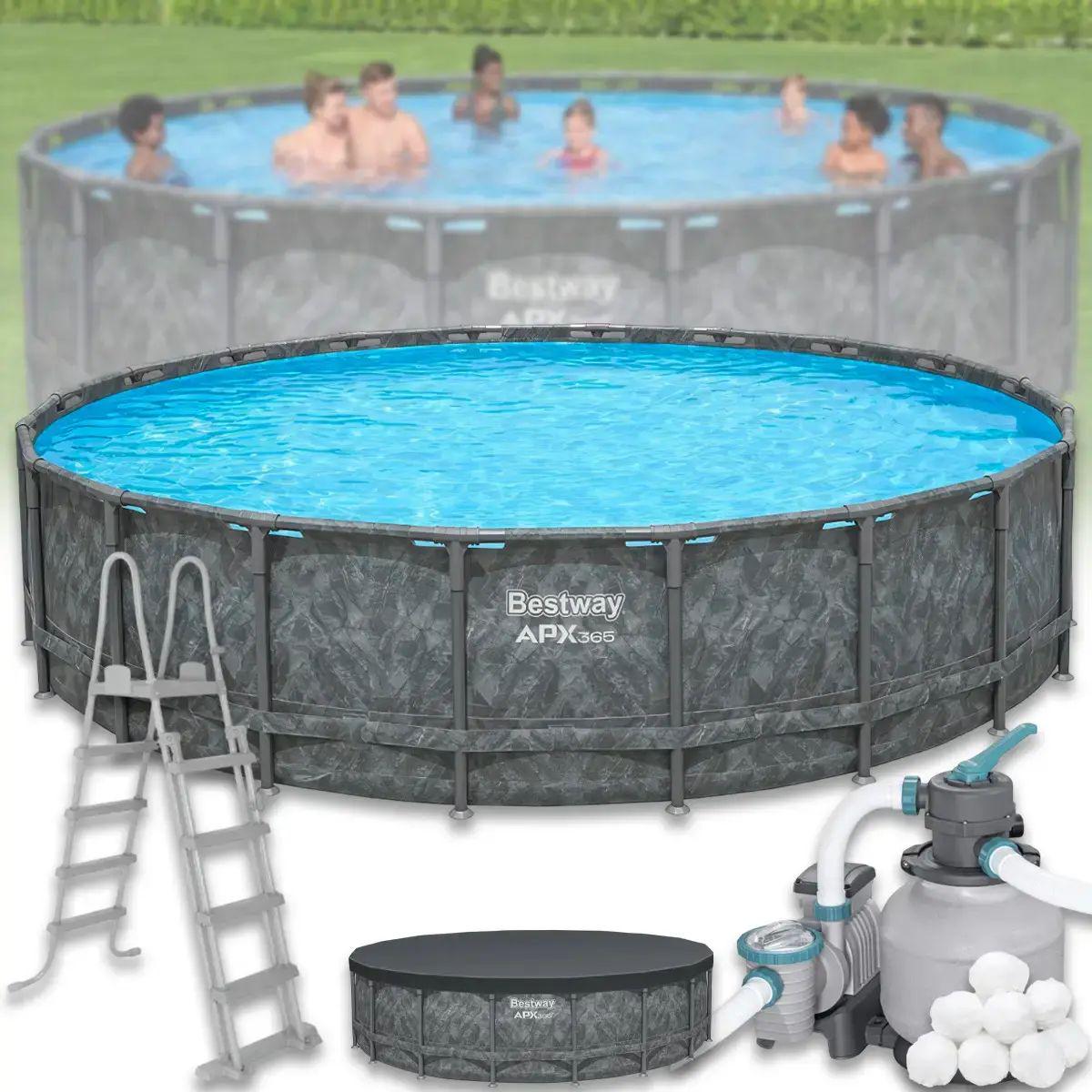 Бассейн каркасный Bestway круглый с фильтр-насосом/лестницей/тентом 549х132 см 26 000 л (561KC) Серый - фото 4