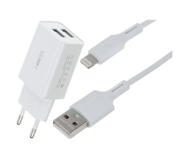 Пристрій зарядний мережевий WK WP-U119i 2USB 2A з кабелем Lightning White - фото 2