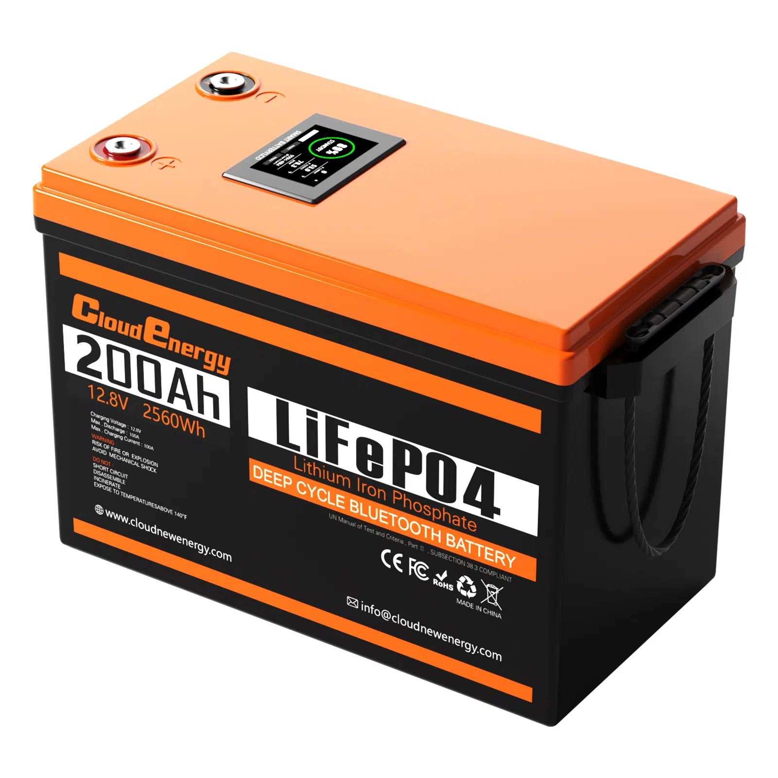 Аккумулятор CloudEnergy 12V 200Ah LiFePO4 с Bluetooth и большим экраном (348164)