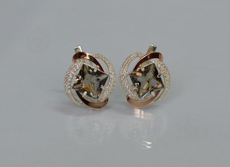 Серебряные серьги Sil с золотыми накладками 130s-6 Коричневый (Sil-737)