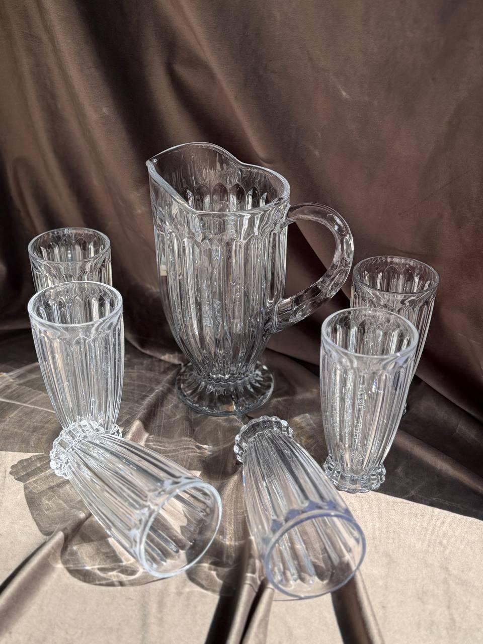 Набор питьевой стеклянный YIWU кувшин 1,1 л/стакана 300 мл 7 предметов Прозрачный (HP-19-39) - фото 1 Набор питьевой стеклянный YIWU кувшин 1,1 л/стакана 300 мл 7 предметов Прозрачный (HP-19-39) - фото 1