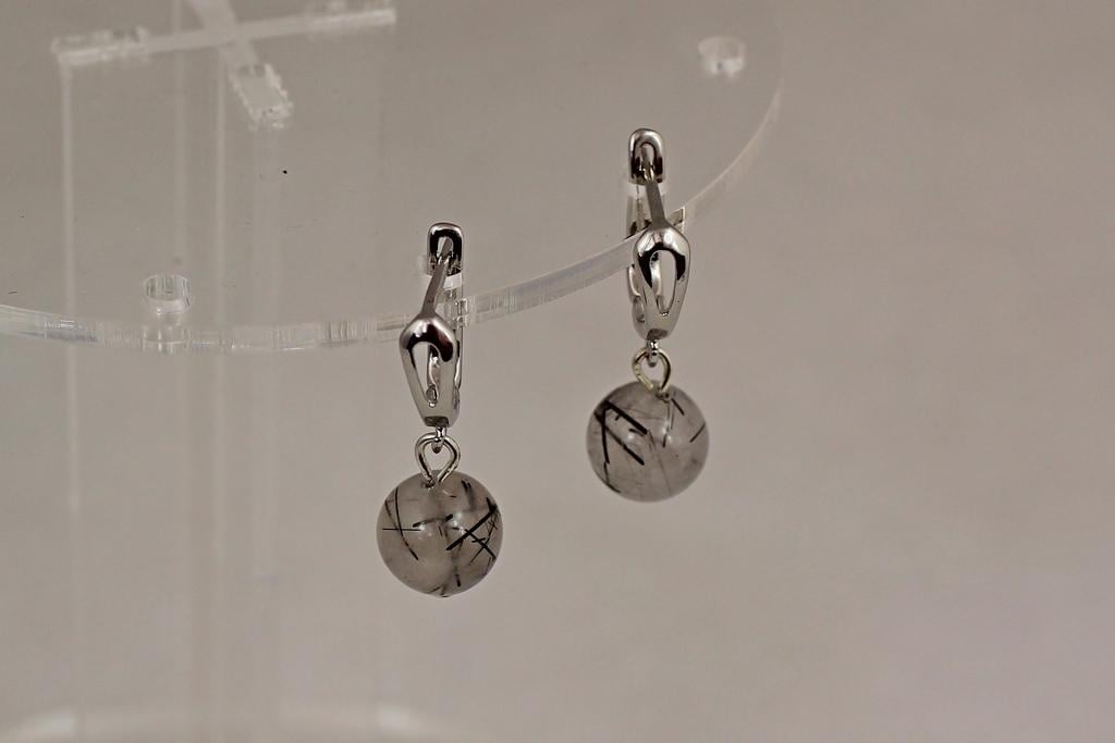 Сережки підвіски кулька рутиловий кварц 3 см Сріблястий (30220004)