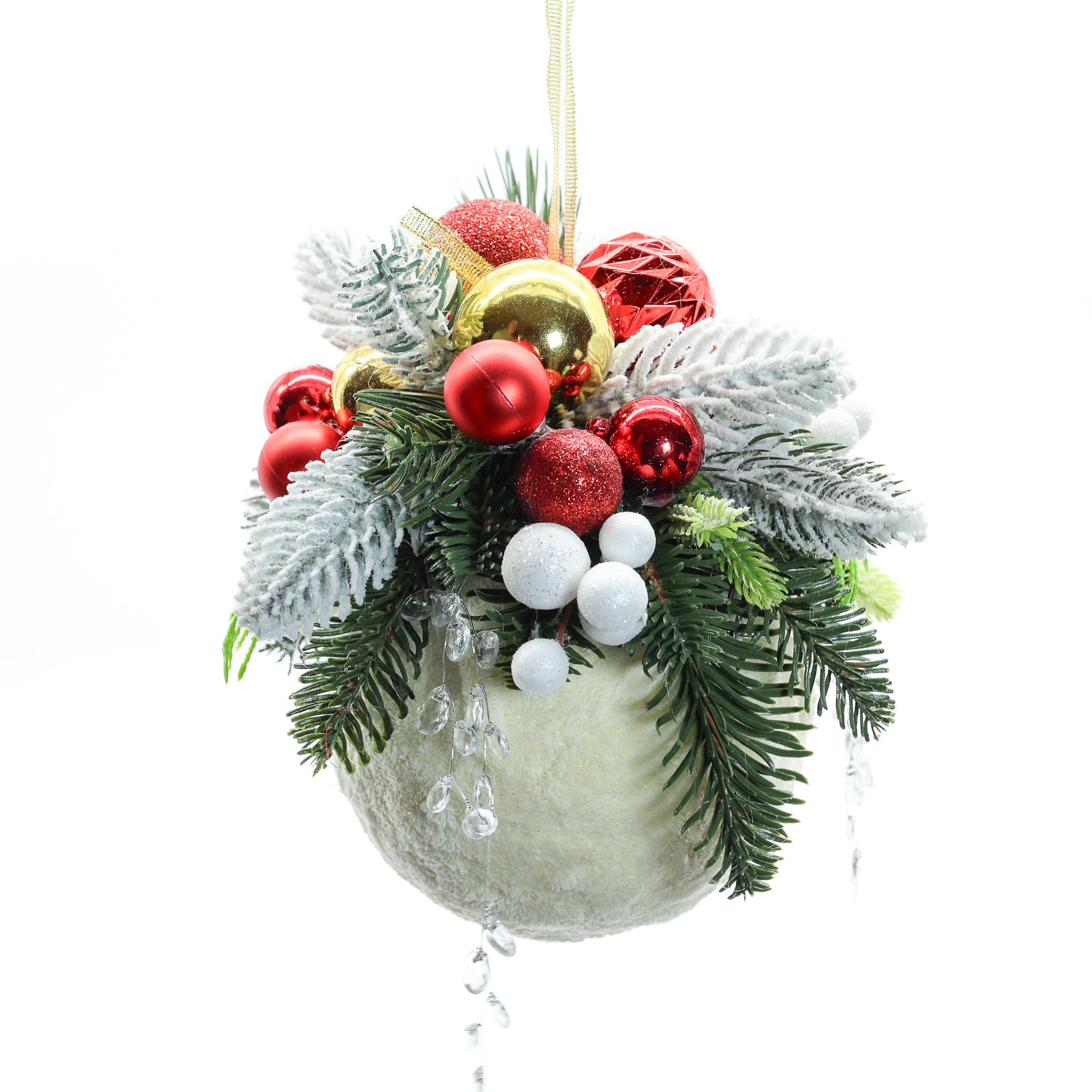 Композиция новогодняя GALA DECOR задекорированный плюшевый шар-подвеска 12 см (Ш1201П)