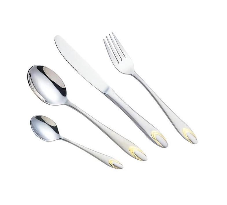 Набір столових приладів Maestro з високоякісної нержавіючої сталі з золотим декоруванням на ручці 24 пр. Набір столових приладів Maestro з високоякісної нержавіючої сталі з золотим декоруванням на ручці 24 пр.