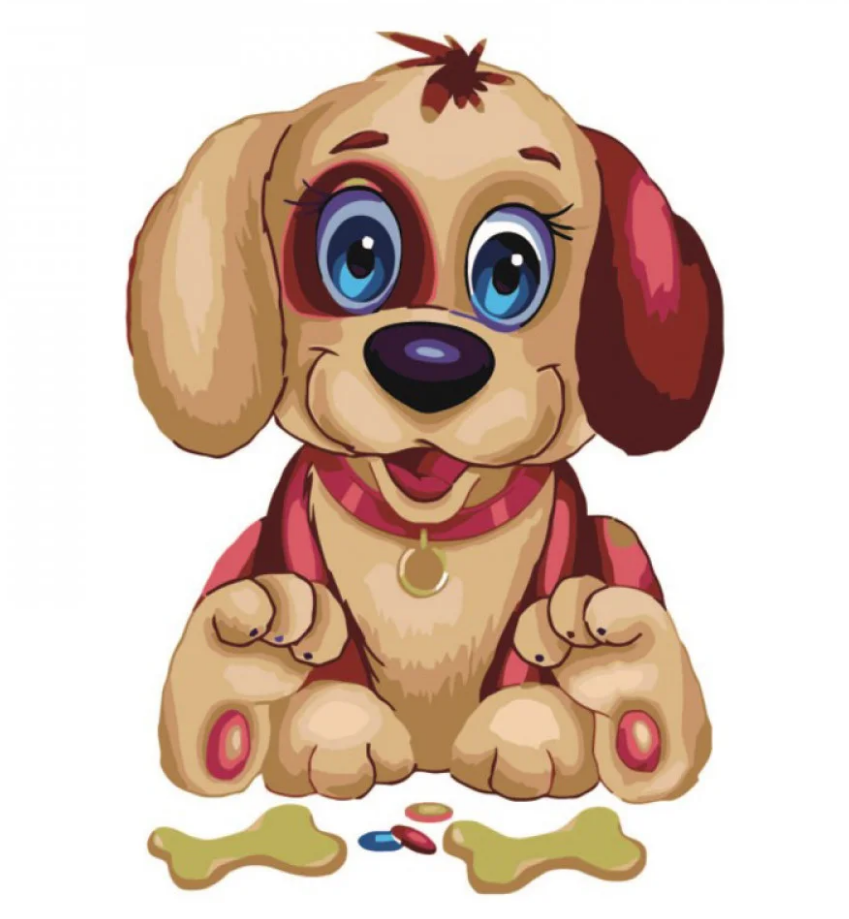 Картина по номерам Strateg Веселый щенок с лаком и уровнем 30x30 см (ES009)