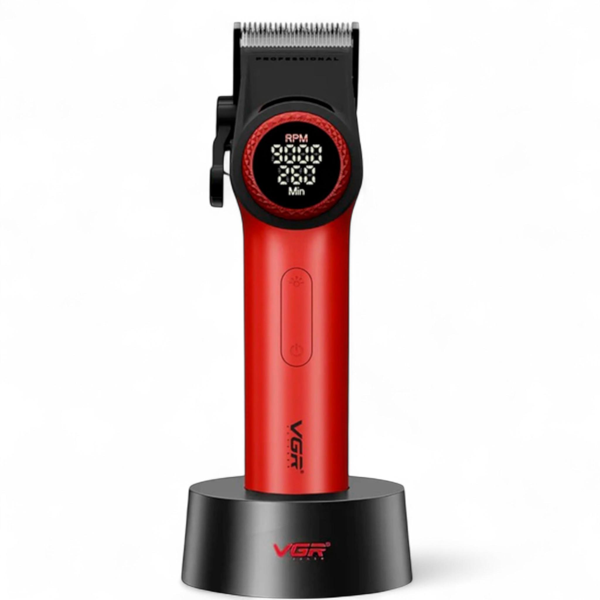 Машинка для стрижки акумуляторна VGR V-001 10 насадок 4600 mAh LED дисплей Red (E_V-001Red)