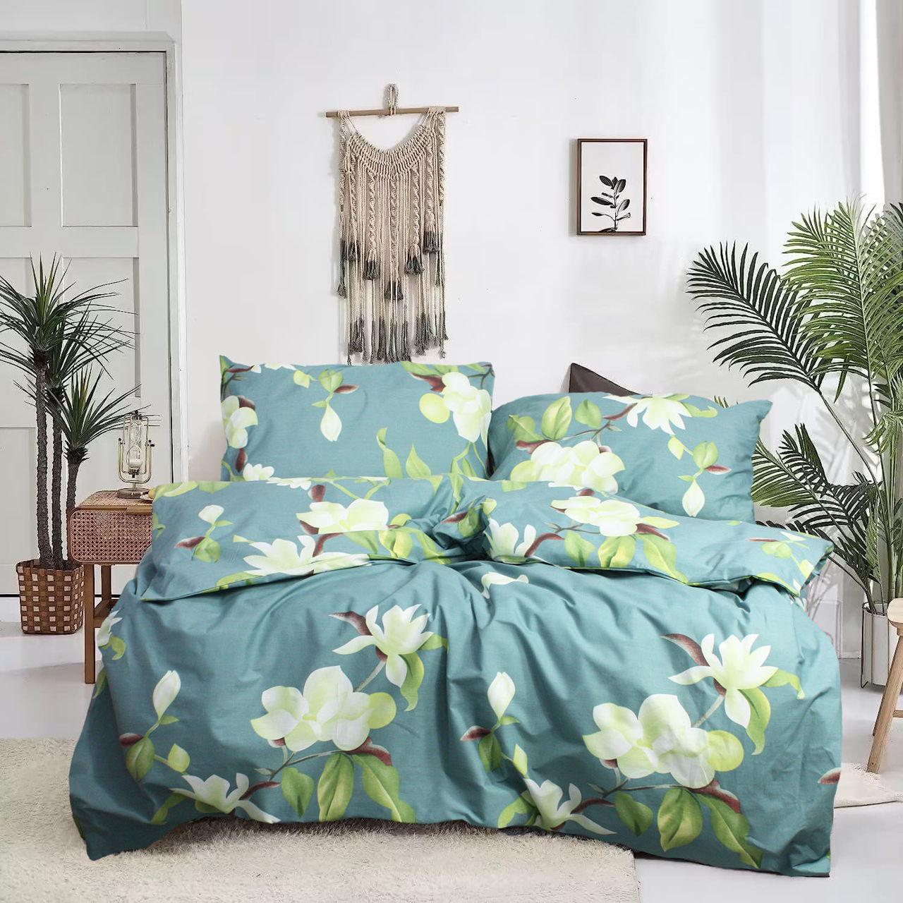 Комплект постельного белья Эней-Плюс З0114 полуторный Голубой/Зеленый (162788)