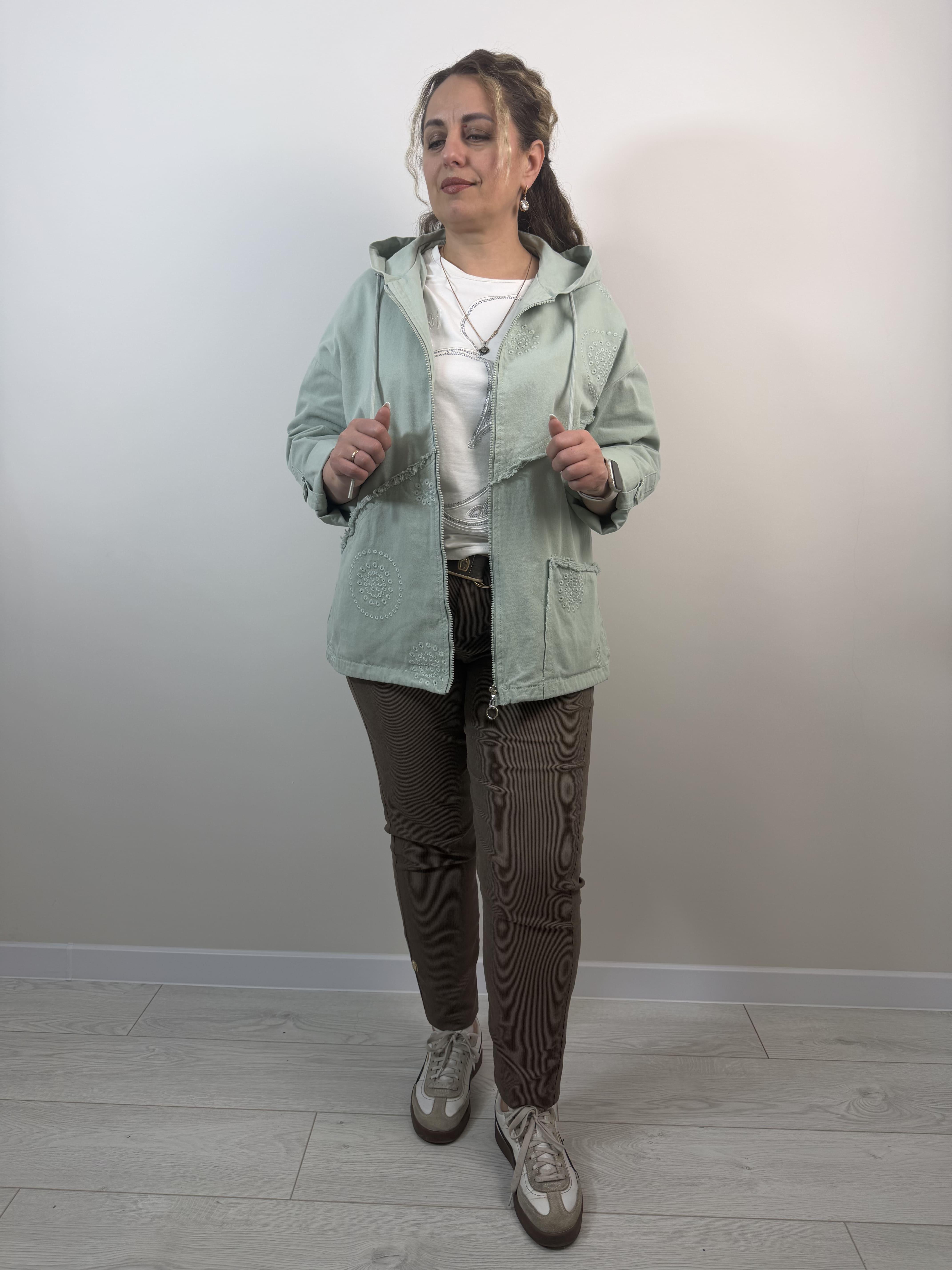 Куртка-ветровка женская котоновая оверсайз 3XL Зеленый (1171/3XL(С)) Куртка-ветровка женская котоновая оверсайз 3XL Зеленый (1171/3XL(С))