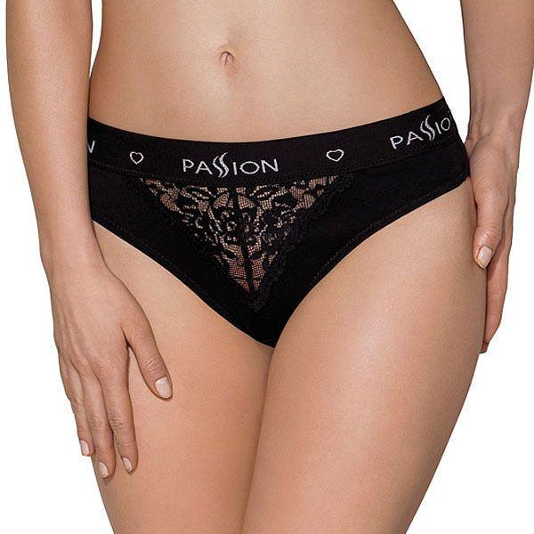 Женские трусики Passion PS001 Panties с широкой резинкой и кружевом XL Черный