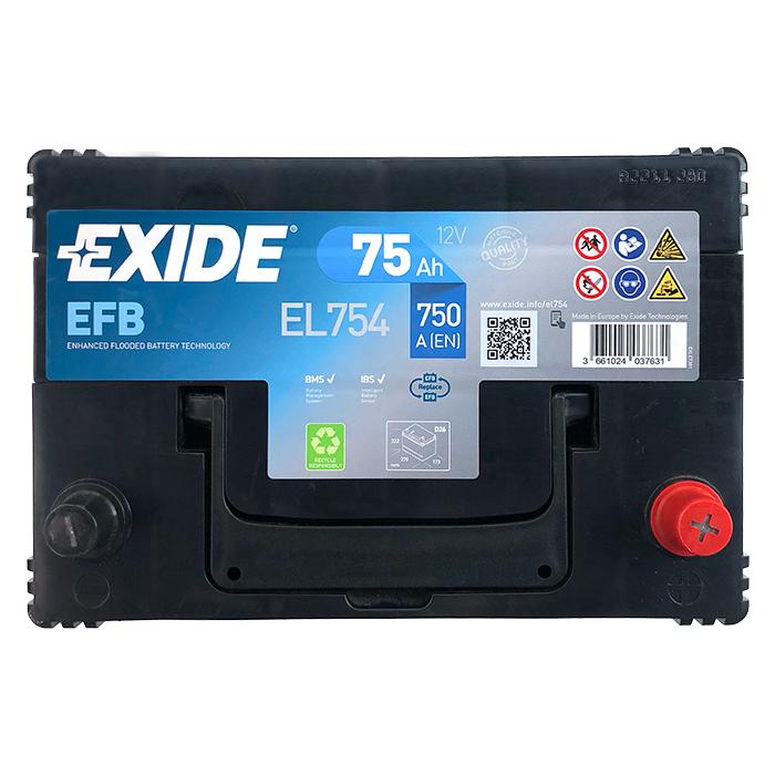 Акумулятор автомобільний EXIDE START-STOP EFB EN EL754 6СТ-75Ah 750A (154885) - фото 2