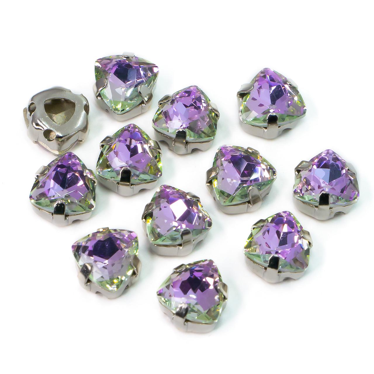Стразы стекло К9 в цапах треугольник 7 мм 4 шт. Фиолетовый свет (СЦ07024)