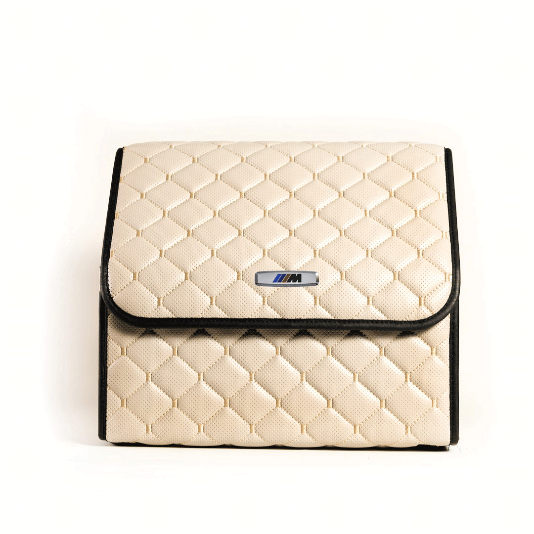 Сумка-органайзер с лого BMW-M в багажник CarsBAG Экокожа 30x35x30 см Бежевый (acb-1036-6-30х35х30-016)